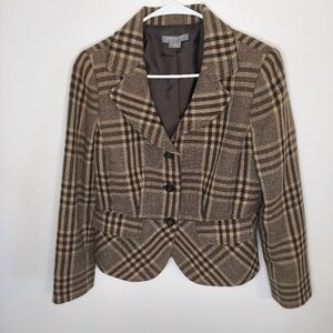 Ann Taylor Brown Plaid 3 Button blazer Size 10P Classic, tailored, Y2K